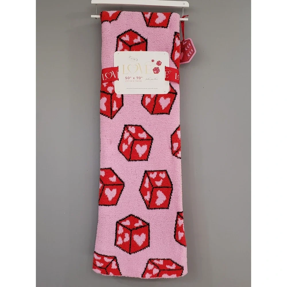 NEW BLANKET dice hearts y2k pink red girl teen bedroom glam biker valentines